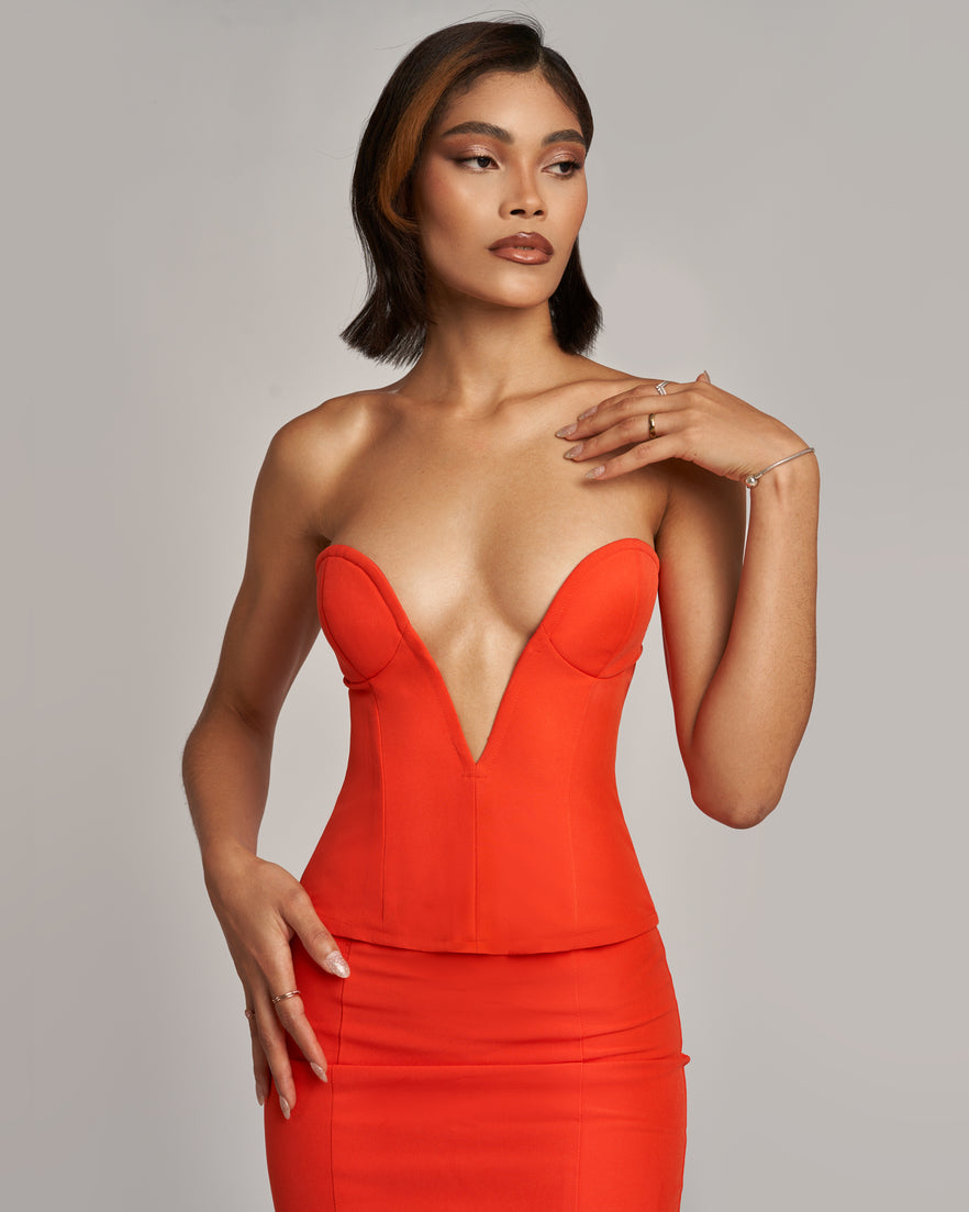 Orange Deep V-Neck Corset